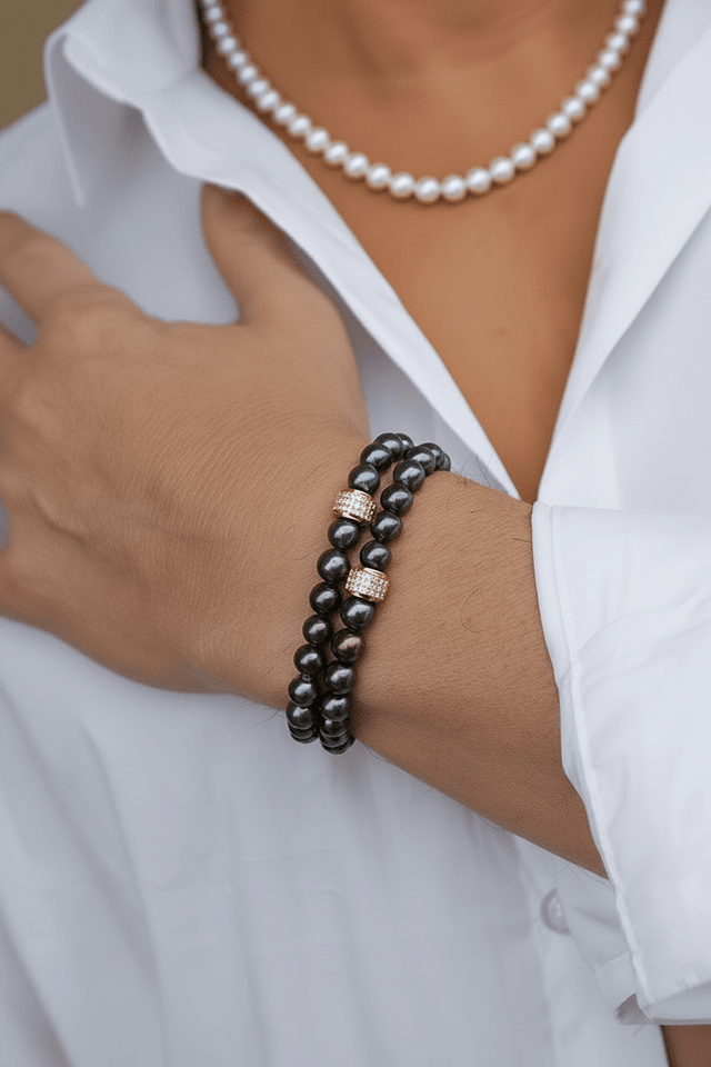 Bracelet Swann Perles d'eau douce Noires Or Blanc - NEIJE
