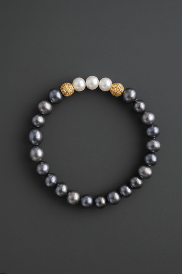 Bracelet Eclipse Perles d'eau douce noires et Or Jaune - NEIJE