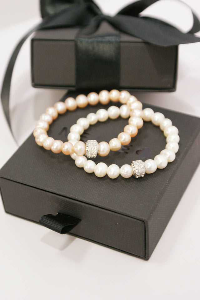 Bracelet Perles Roses et Plaqué Or Blanc COURCHEVEL - NEIJE