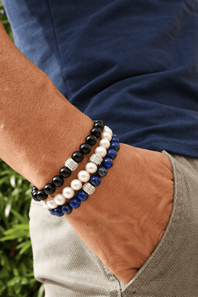 Coffret Trio de Bracelets Onyx, Lapis Lazuli & Perles d'eau douce - Or Blanc - NEIJE