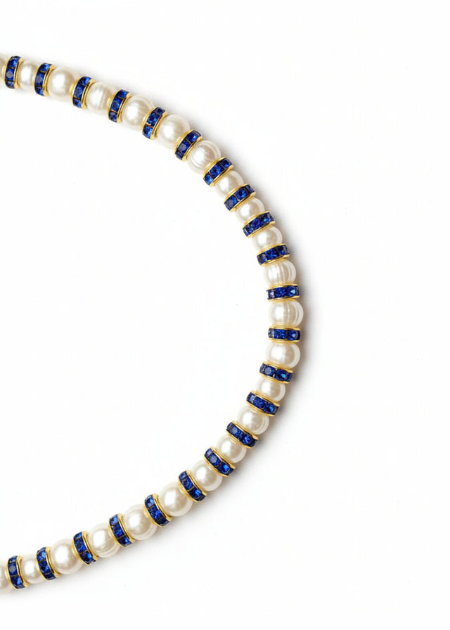 Collier Madame Bovary Perles de Culture et Strass Bleu - NEIJE