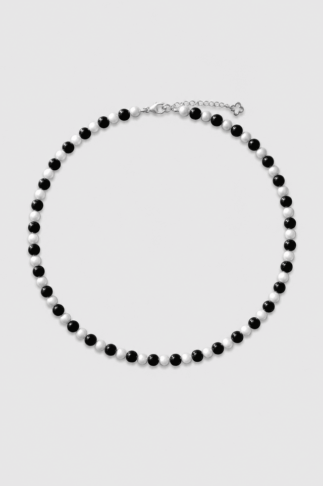 Collier Architectural Perles d'eau douce Onyx et Argent 925 - NEIJE
