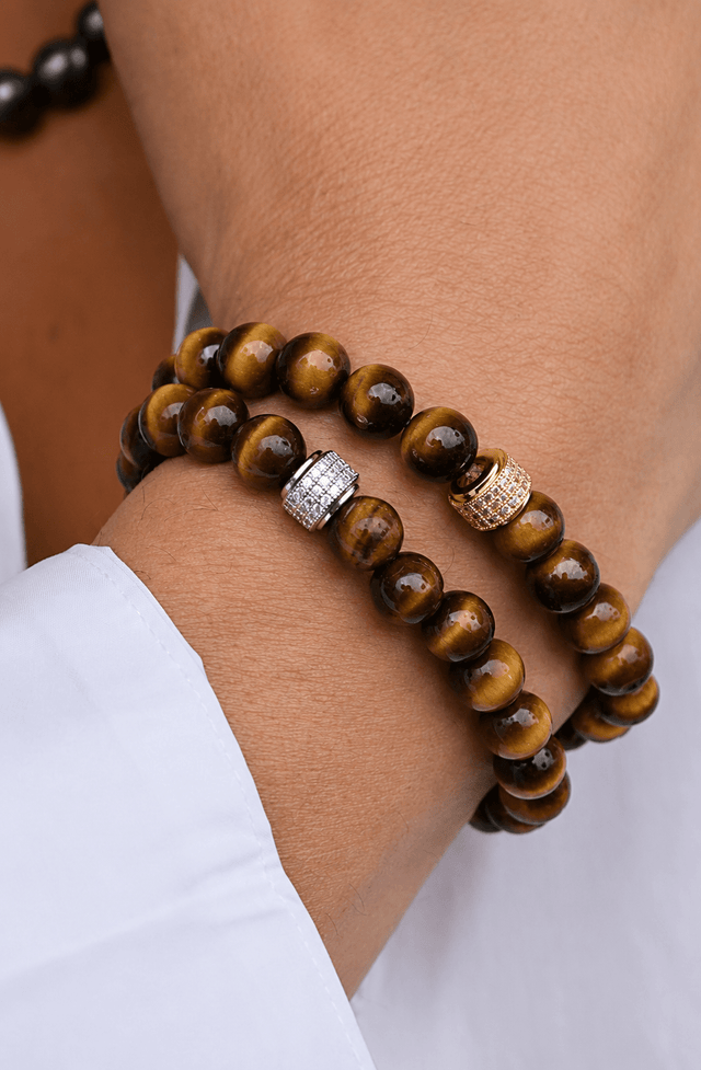 Bracelet Corto Oeil de Tigre Or Blanc - NEIJE
