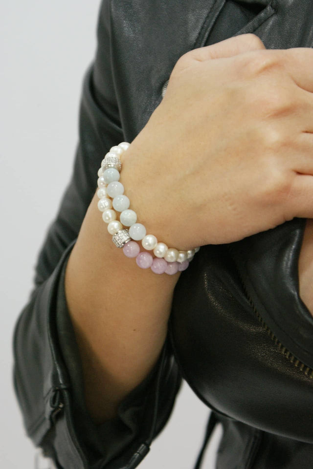 Bracelet en perles de culture , aigue marine et kunzite