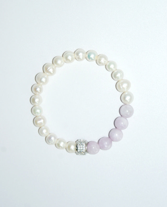 Bracelet de perles d'eau douce et kunzite