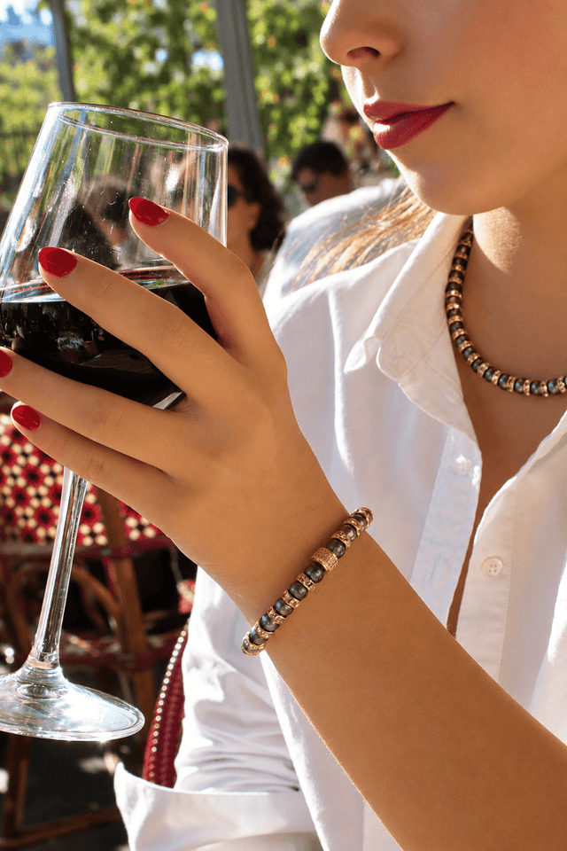 Parure Collier & Bracelet Perles de Culture Noires avec Diamants - Madame Bovary - NEIJE