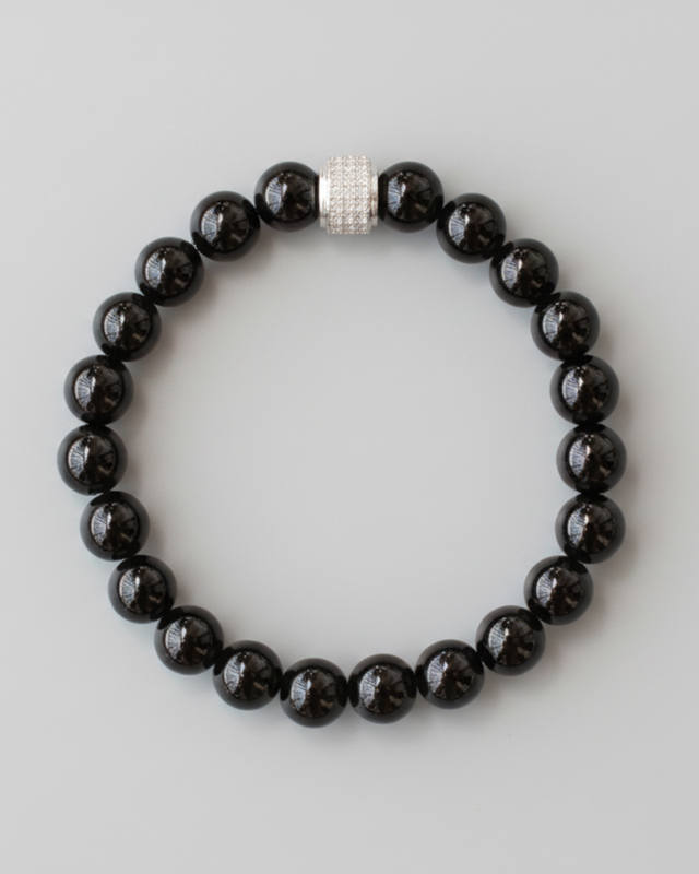 Bracelet Onyx et Plaqué Or Blanc