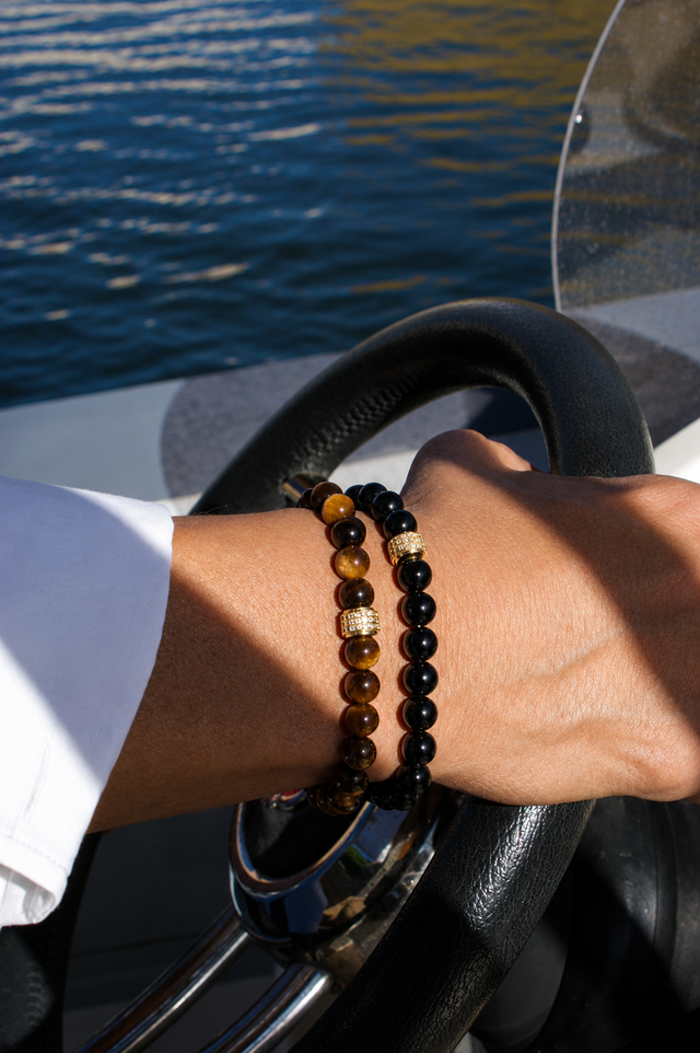 Bracelet pour Homme en Oeil de Tigre et Onyx