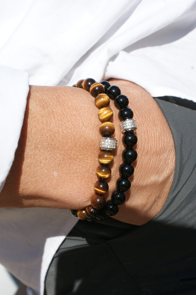 Coffret Duo de Bracelets Onyx & Oeil de Tigre - Or Blanc - NEIJE