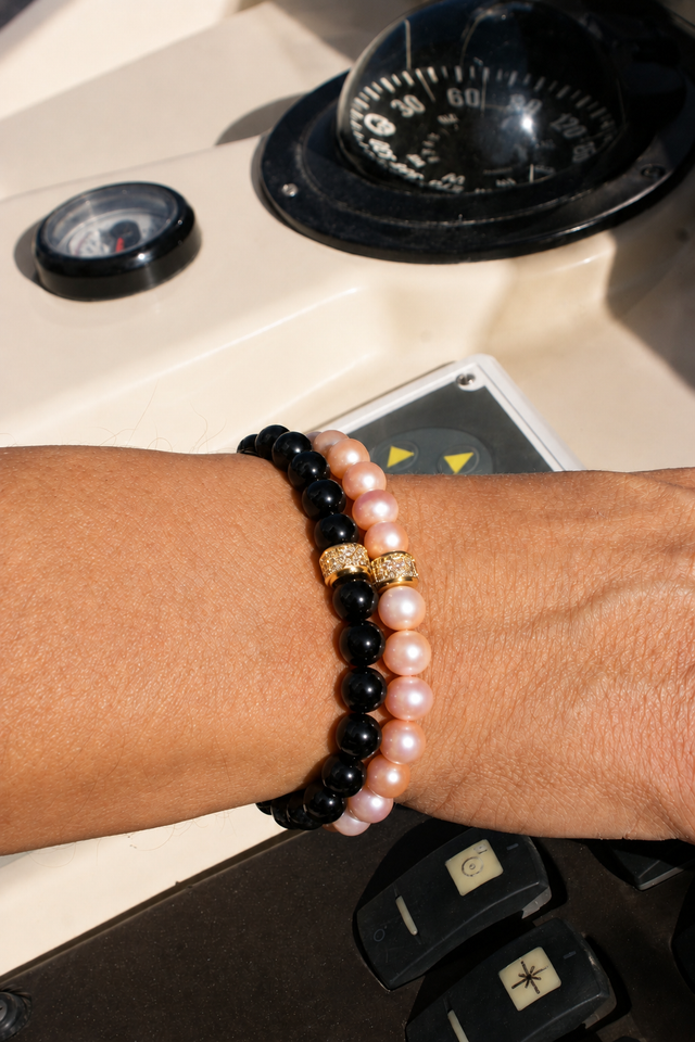 Bracelet Homme Perles d'eau douce Roses et Onyx - NEIJE