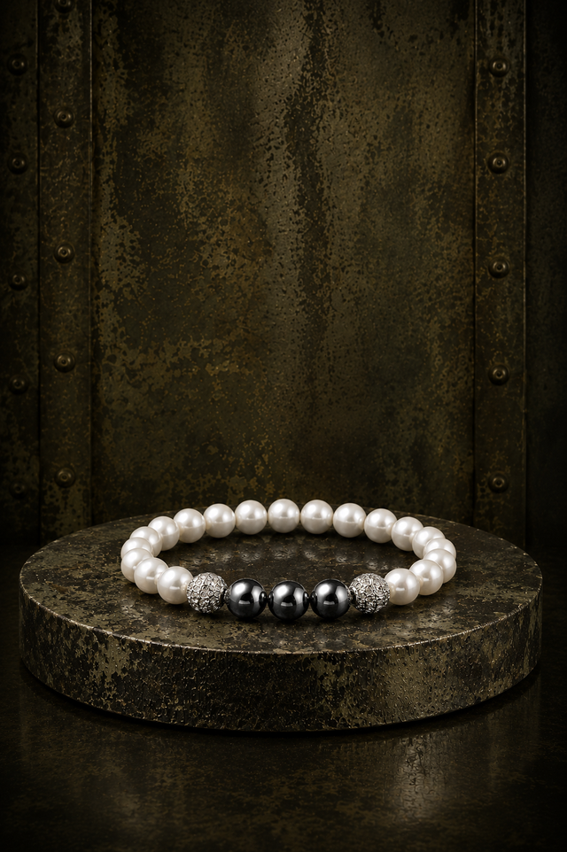 Bracelet Homme Perle d'eau douce et Hématite