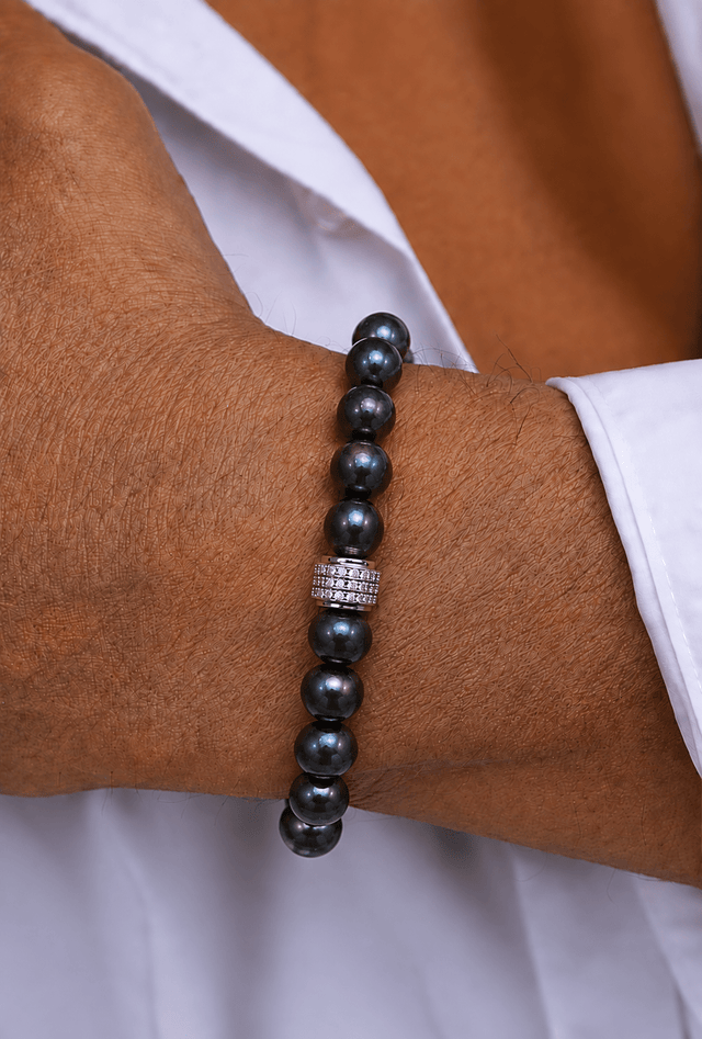 Bracelet Marlow Perles d'eau douce Noir Profond Or Blanc - NEIJE