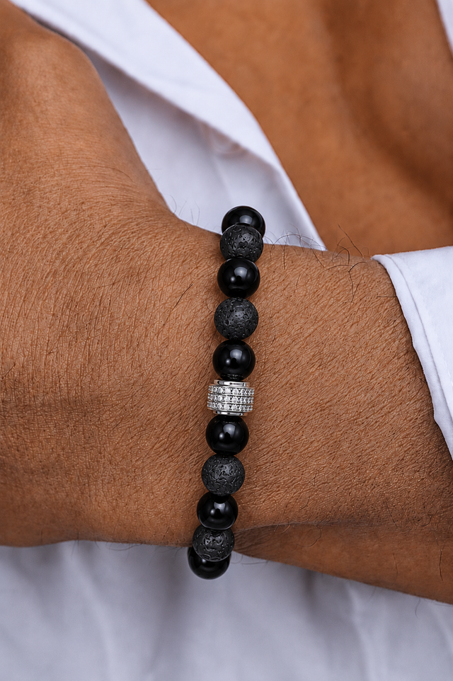 Bracelet Homme Pierre de Lave et Onyx