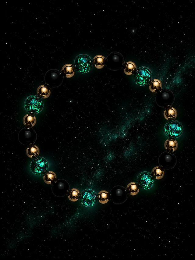 Bracelet Nuit Étoilée - Perles Hotaru d'Okinawa & Onyx - NEIJE