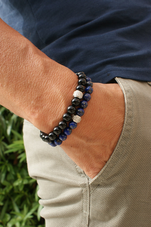 Bracelet pour Homme en Perle Lapis Lazuli et Onyx