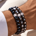 Bracelet Marlow Perles d'eau douce Noir Profond Or Blanc - NEIJE