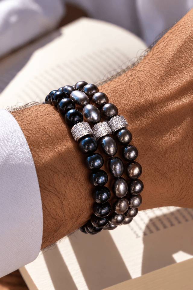 Bracelet Marlow Perles d'eau douce Noir Profond Or Blanc - NEIJE