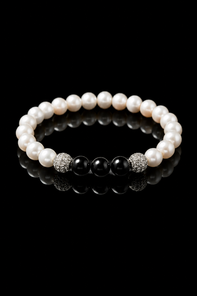 Bracelet Perles d'eau douce et Onyx