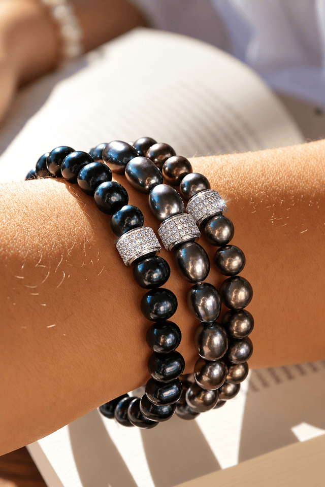 Bracelet Marlow Perles de Culture Noir Profond Or Blanc - NEIJE