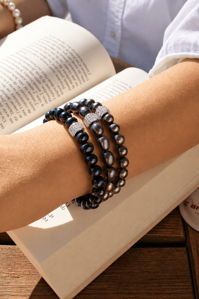 Bracelet Marlow Perles de Culture Noir Profond Or Blanc - NEIJE