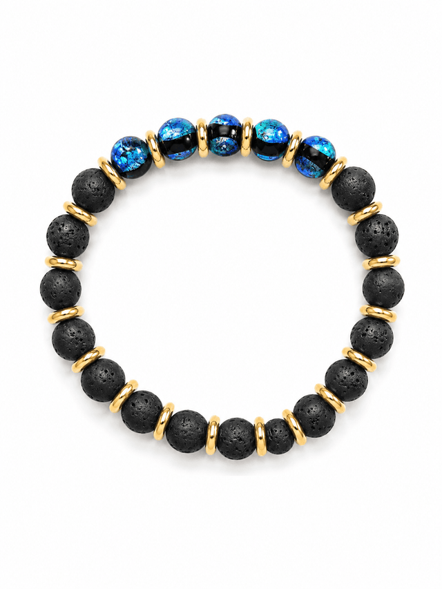 Bracelet Soleil Noir - Perles Hotaru d'Okinawa & Pierre de Lave - NEIJE