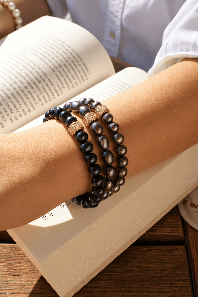 Bracelet Marlow Perles de Culture Noir Profond Or Jaune - NEIJE