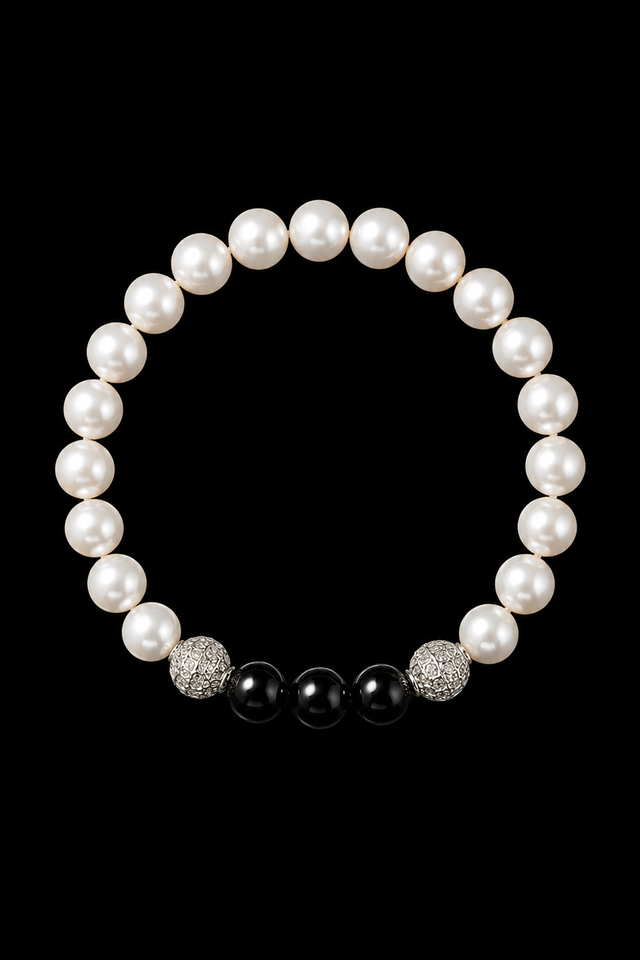 Bracelet Unisexe Perles d'eau douce et Onyx