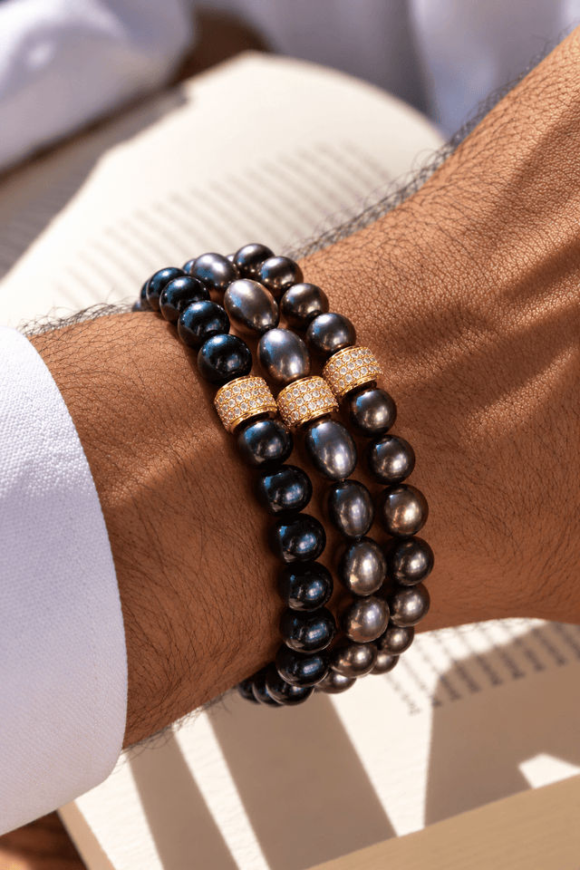 Bracelet Marlow Perles d'eau douce Noir Profond Or Jaune - NEIJE