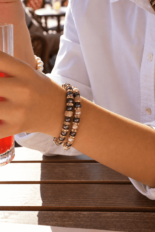 Parure Collier & Bracelet Perles de Culture Noires avec Diamants - Madame Bovary - NEIJE