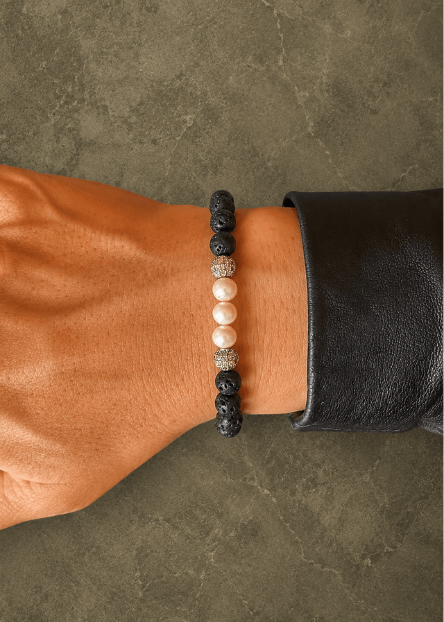 Bracelet Eclipse Pierre de Lave et Or Blanc - NEIJE