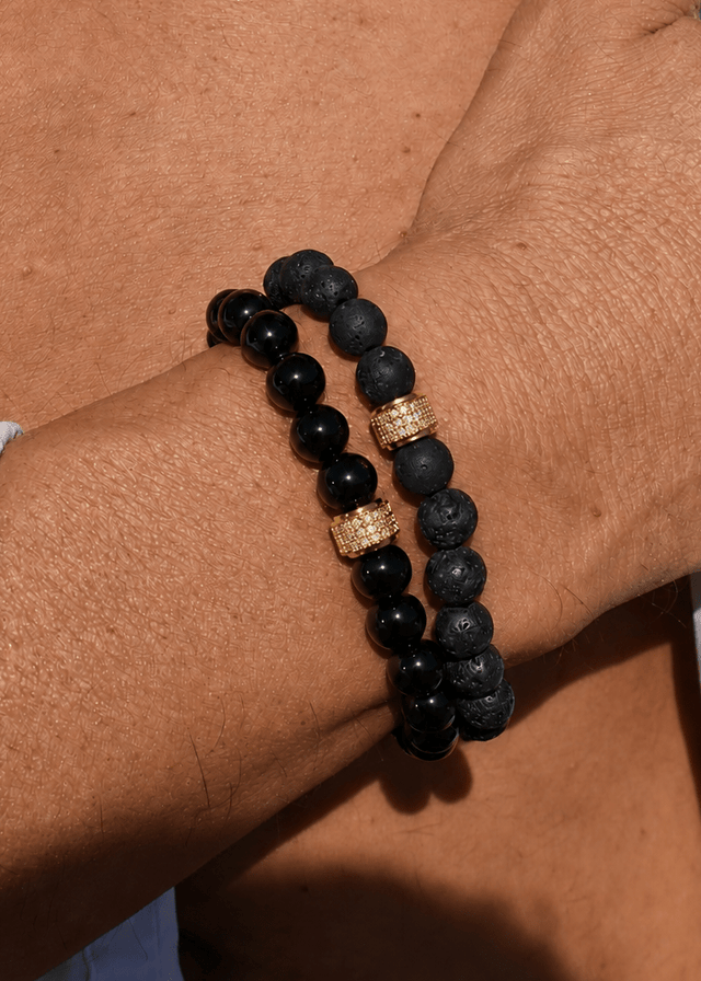 Coffret Duo de Bracelets Onyx & Pierre de Lave - Or Jaune - NEIJE