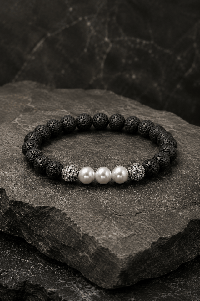 Bracelet Eclipse Pierre de Lave et Or Blanc - NEIJE