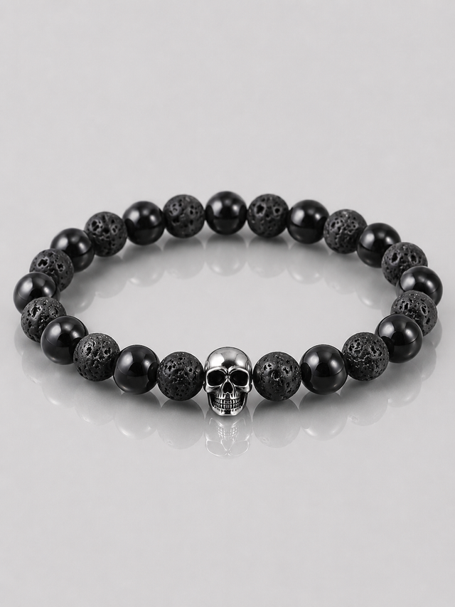 Bracelet Crane Onyx Pierre de lave et Argent 925