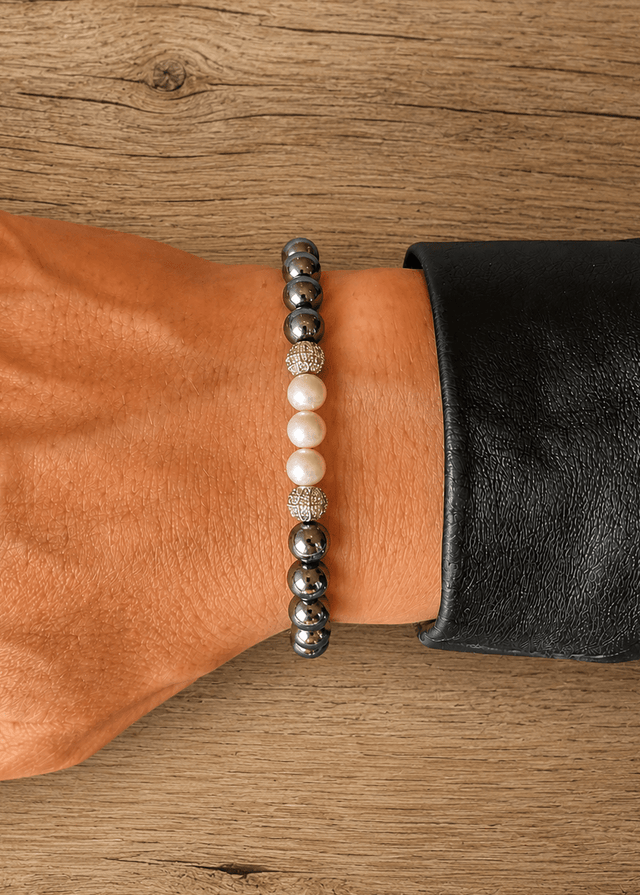 Bracelet Eclipse Hématite et Or Blanc - NEIJE