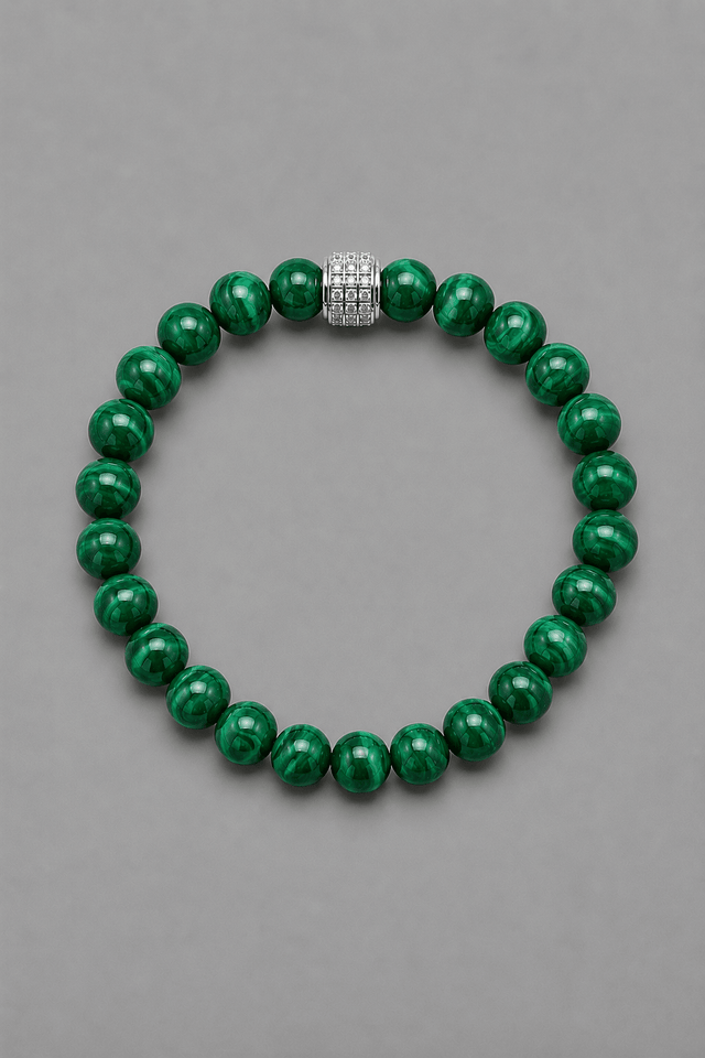 Bracelet Nomade Malachite - Or Blanc - NEIJE