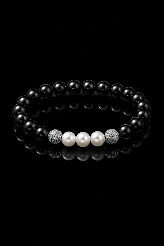 Bracelet Eclipse Onyx et Or Blanc - NEIJE