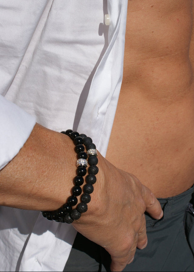 Bracelet homme Pierre de Lave et Onyx