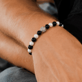Bracelet Architectural Perles d'eau douces Onyx et Or Blanc - NEIJE