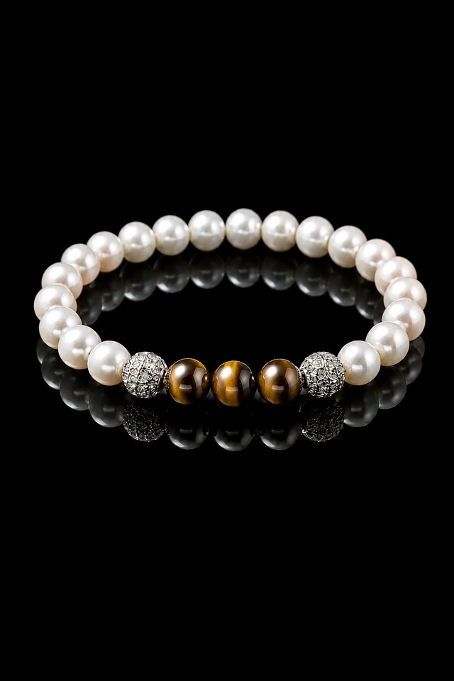 Bracelet Homme Perles d'eau douce et Oeil de Tigre