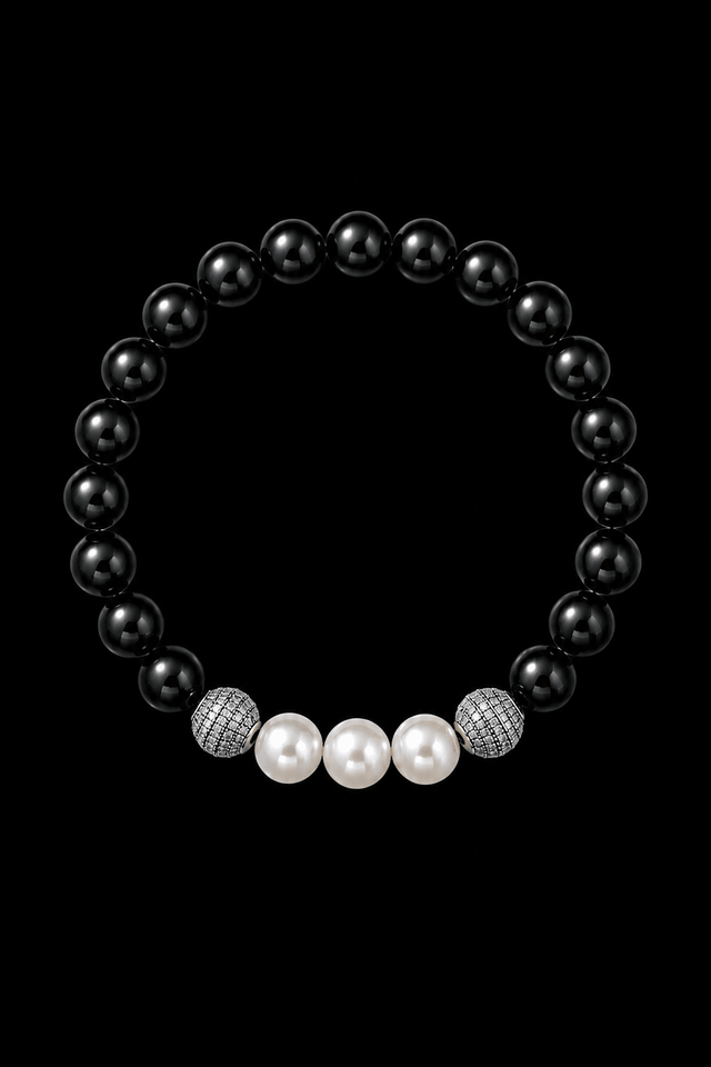 Bracelet Eclipse Onyx et Or Blanc - NEIJE