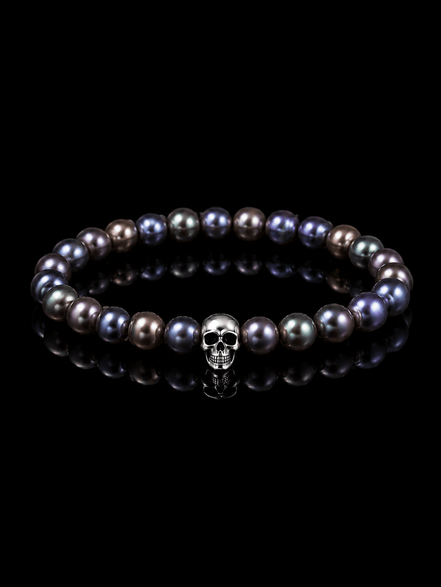 Bracelet Rebel Perles d'eau douce Noires et Argent 925 - NEIJE