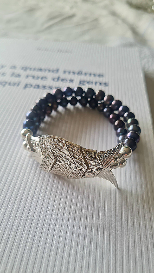 Bracelet Gefilte (Argent + Black Pearl)