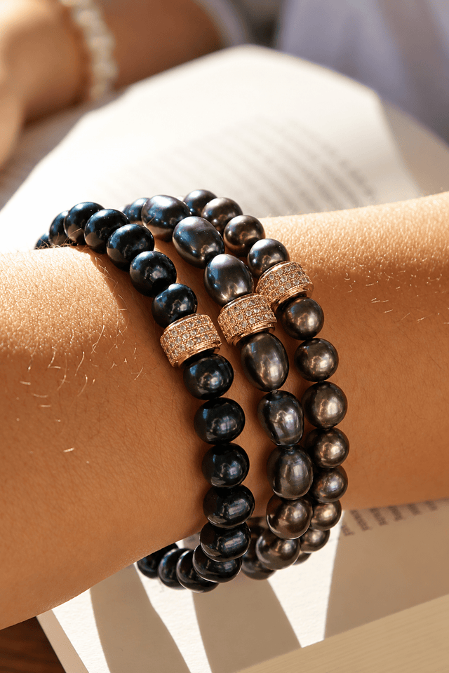 Bracelet Marlow Perles de Culture Noir Profond Or Jaune - NEIJE