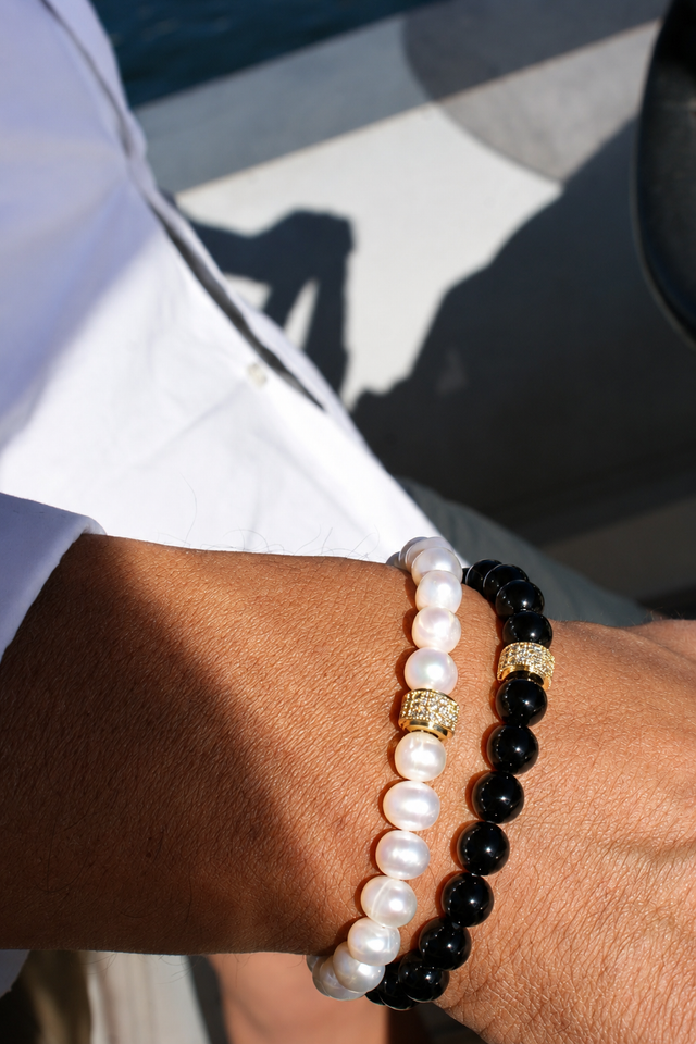 Bracelets homme Perles d'eau douce et Onyx