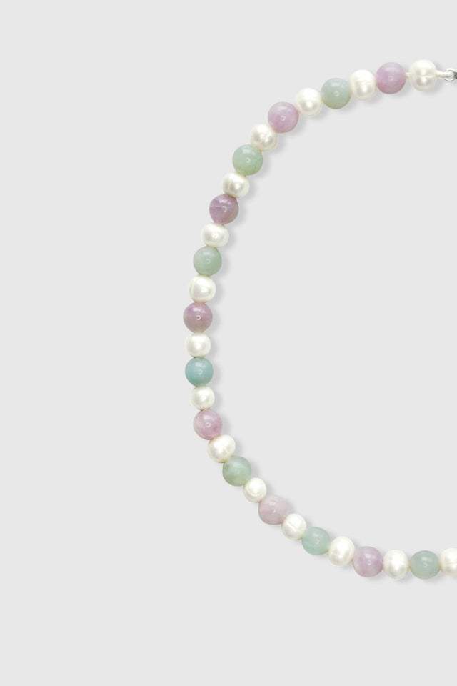 Collier de perles de kunzite et aigue marine