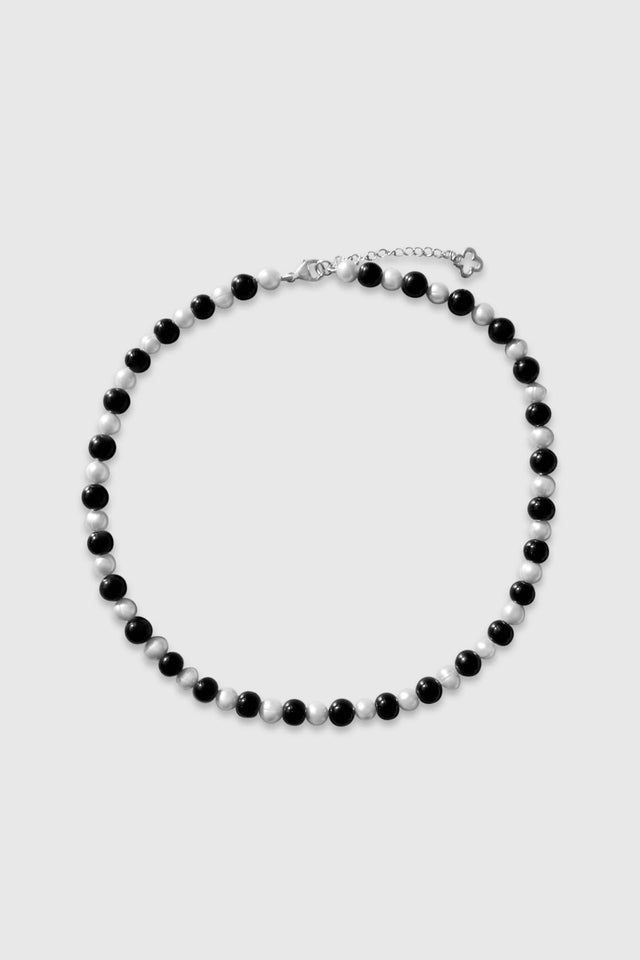 Collier unisexe en perles de culture et onyx