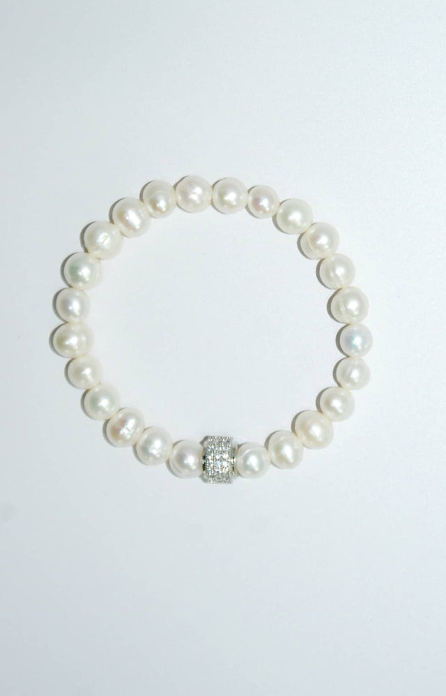 Bracelet en perles de culture et plaqué or blanc