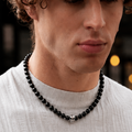 Collier Homme Perle Onyx Tête de Mort et Argent 925