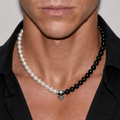 Collier Homme Perle Onyx Crâne Argent 925
