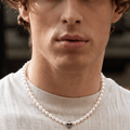 Collier Rock Homme Perle Tête de Mort en Argent 925